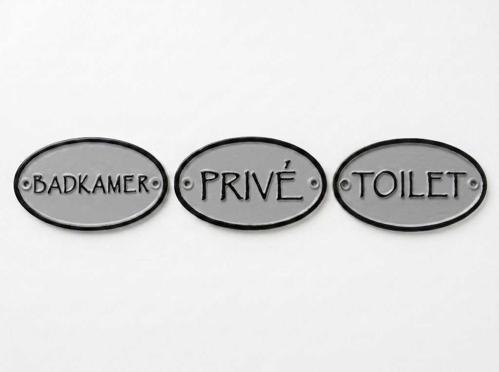 Gietijzeren deurbordjes Badkamer, Toilet, Prive, Antiek en Kunst, Ophalen of Verzenden