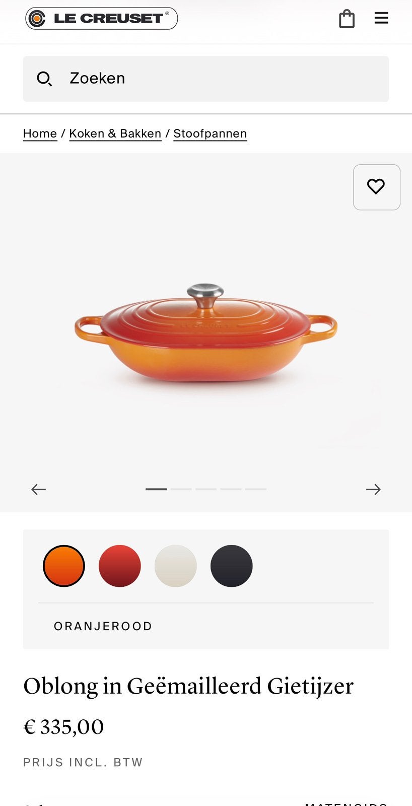 Le Creuset: braad en stoofpan - oranje / wit - NIEUW, Huis en Inrichting, Keuken | Potten en Pannen, Ophalen of Verzenden, Zo goed als nieuw
