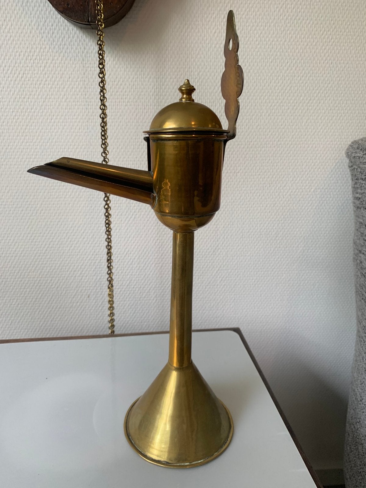 Koperen snotneus olielamp, Antiek en Kunst, Ophalen