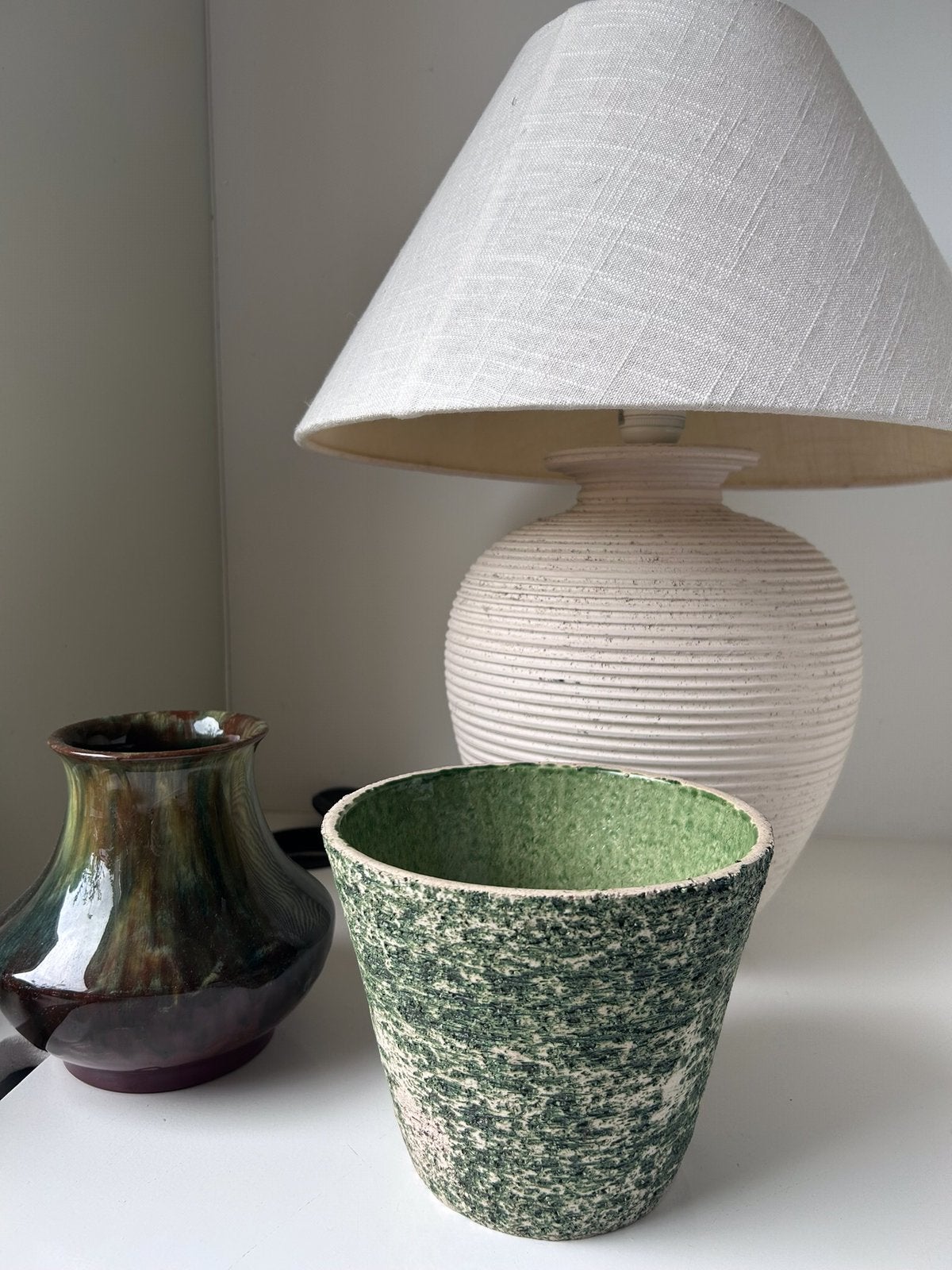 Vintage bloempot green berkenbast design, Ophalen of Verzenden, Zo goed als nieuw