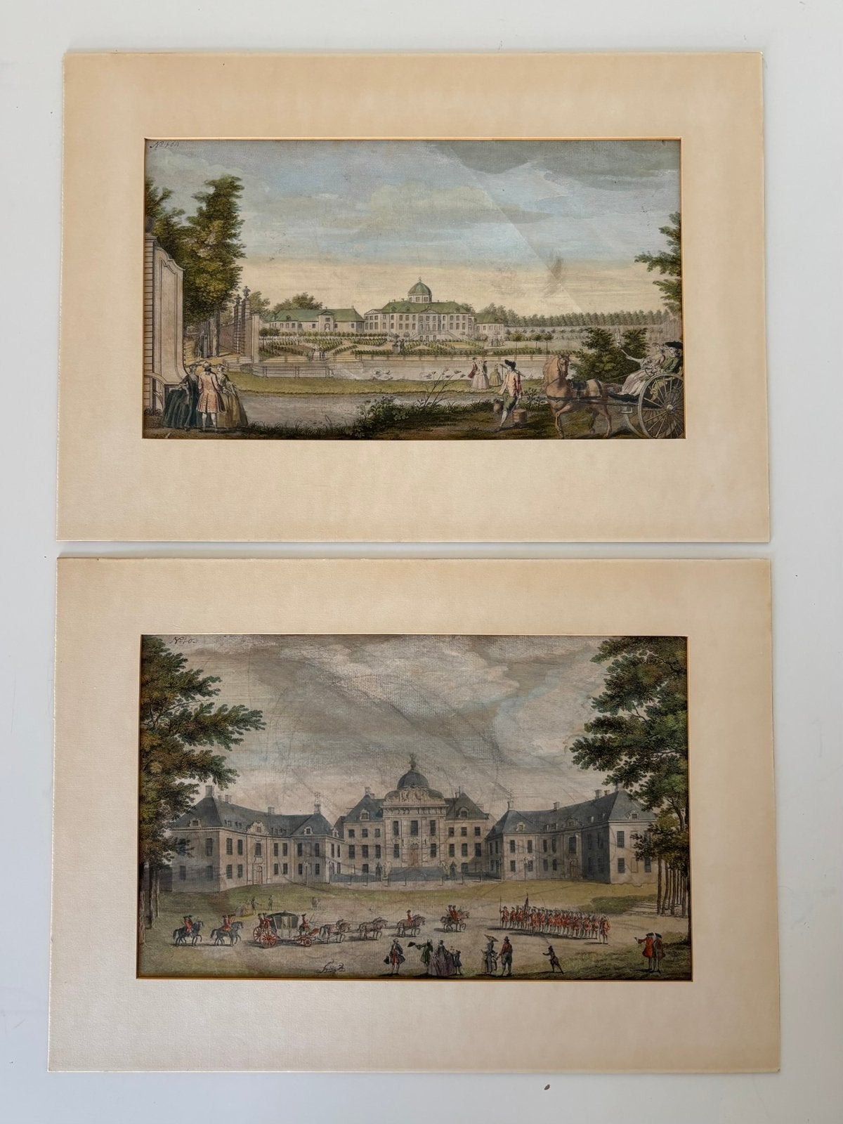 18e-eeuwse handgekleurde kopergravures Paleis Huis ten Bosch, Stadsgezicht, 50 cm, 35 cm, 1700 - 1799