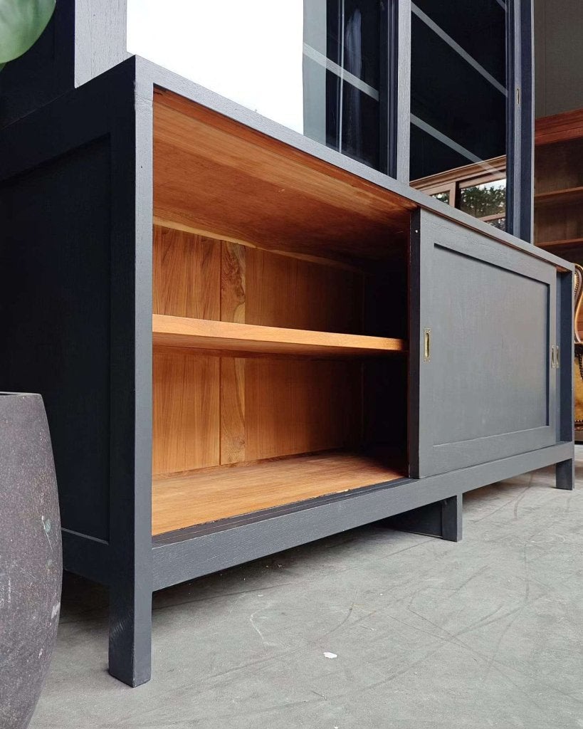 Vintage schoolkast | Vitrinekast in de kleur "Schemer" #0805, Huis en Inrichting, -, 200 cm of meer, -, Ophalen of Verzenden