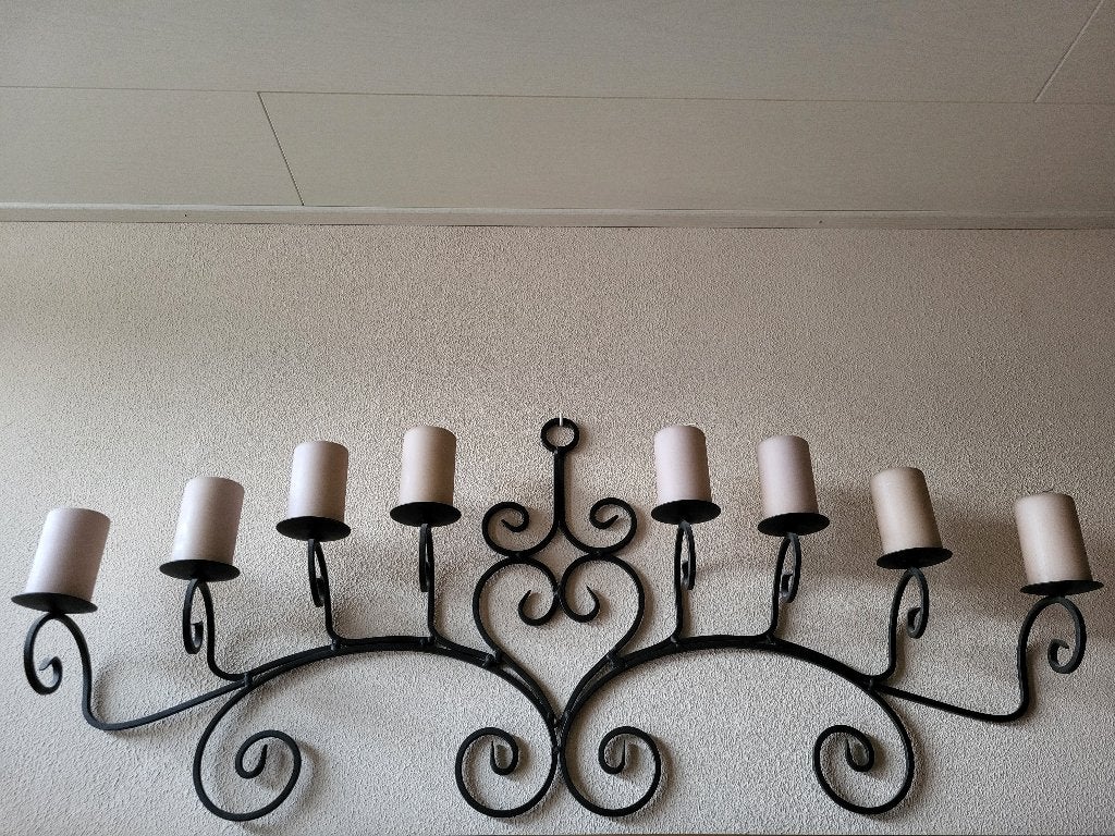 Zwarte sierlijke wandhanger met 8 sierkaarsen, Ophalen, Metaal, Gebruikt, Wandhanger