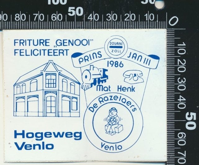 Sticker: Friture Genooi - Venlo - De Razelaers, Verzamelen, Stickers, Zo goed als nieuw, Bedrijf of Vereniging, Ophalen of Verzenden