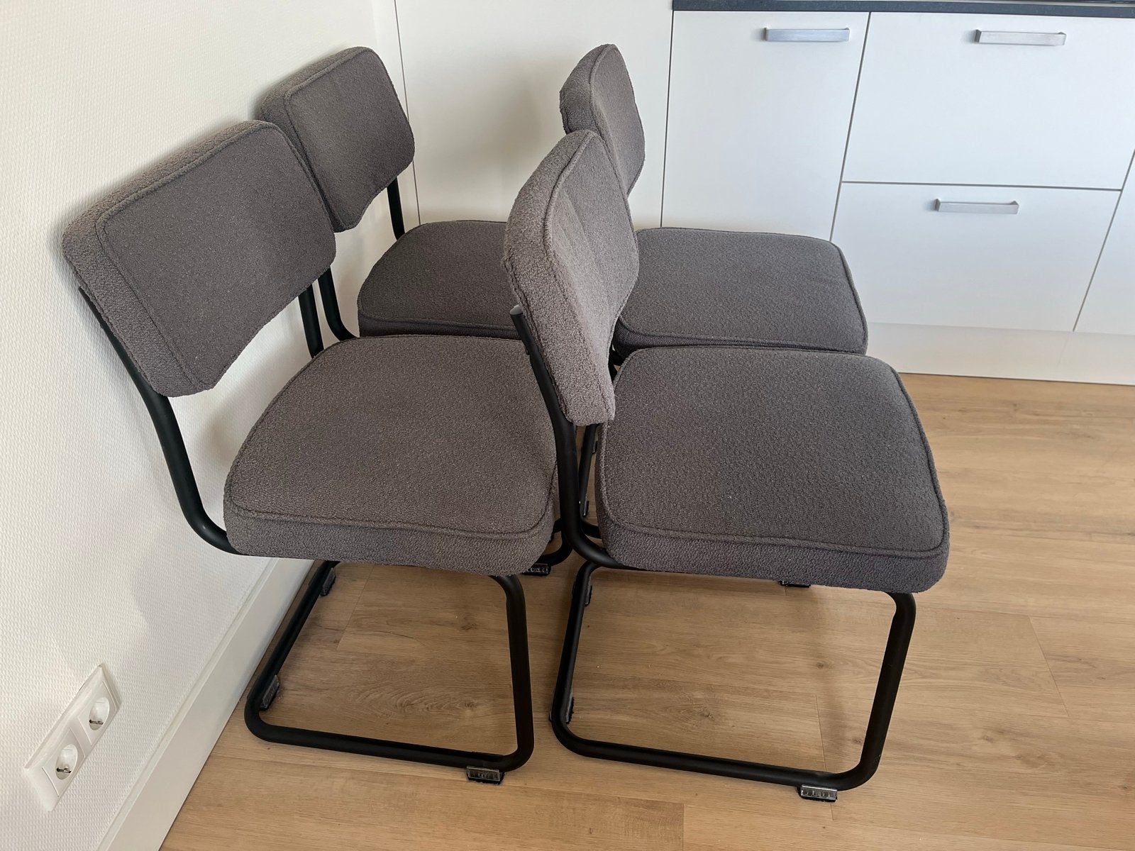 4 Stevige Antraciet/Grijze Eetkamerstoelen, Ophalen, Gebruikt, Vier, Metaal