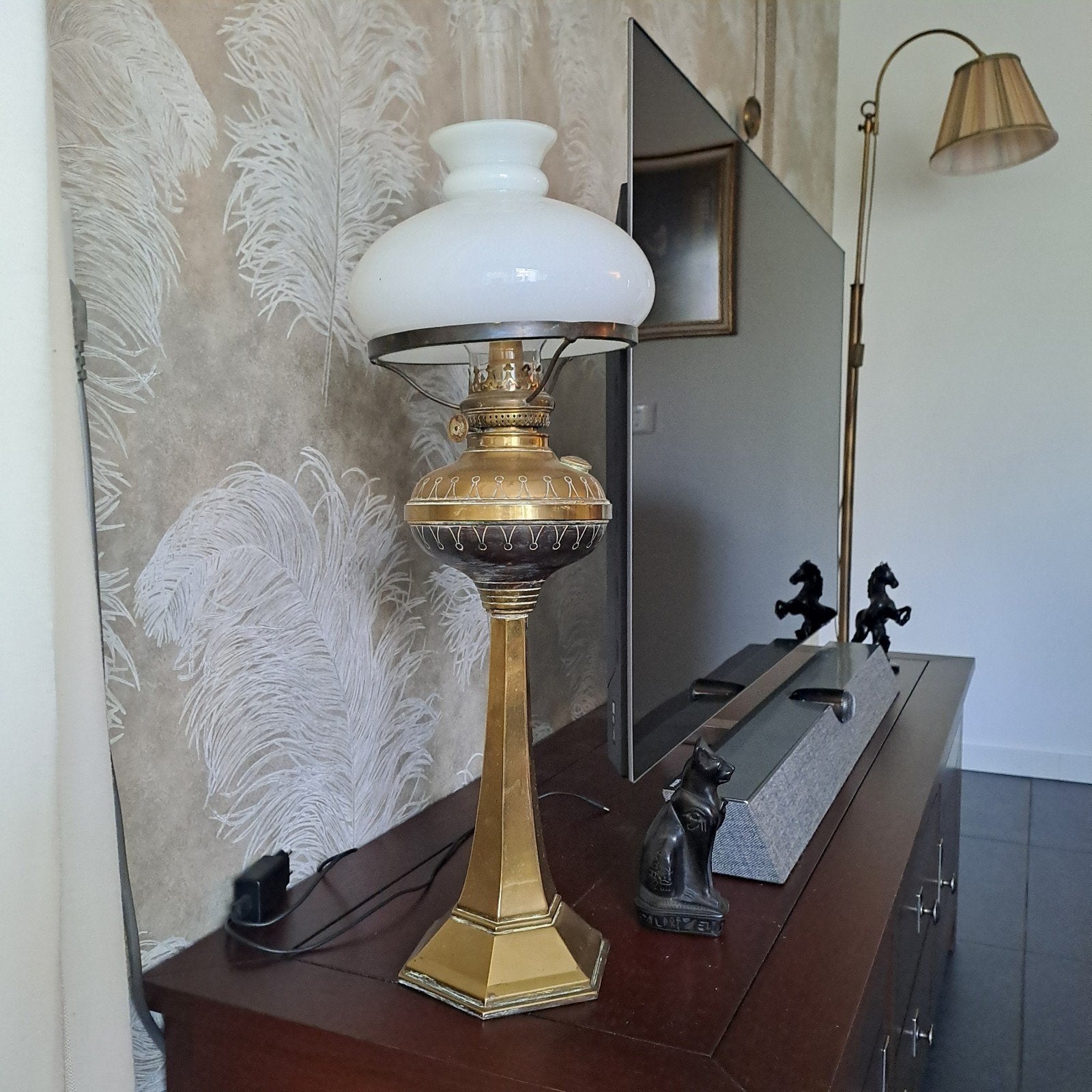Antieke olielamp - Messing, Ophalen