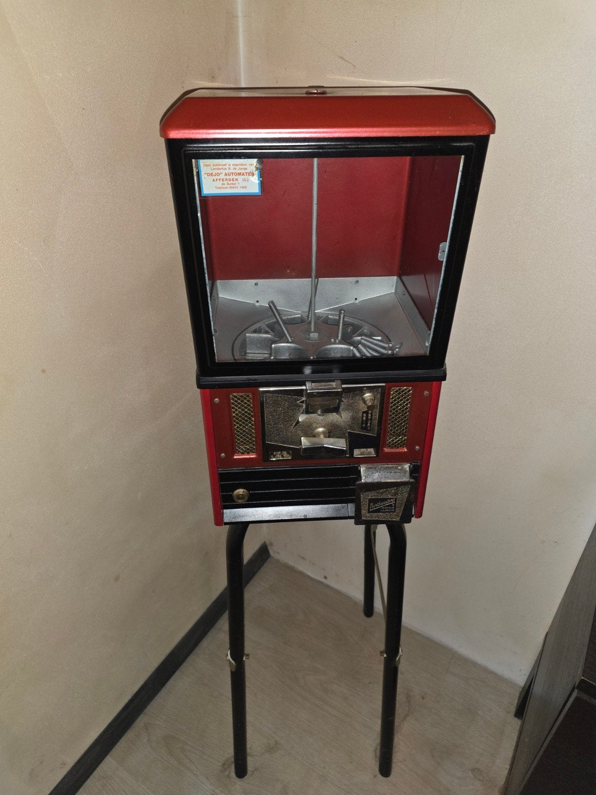 Vintage Northwestern kauwgomballenautomaat op standaard, Verzamelen, Automaten | Overige, Ophalen of Verzenden, Gebruikt
