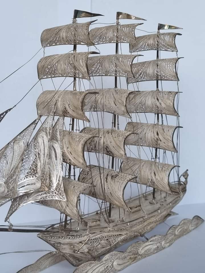 Zilveren Filigraan Scheepsmodel - Handgemaakt Kunstwerk, Ophalen of Verzenden