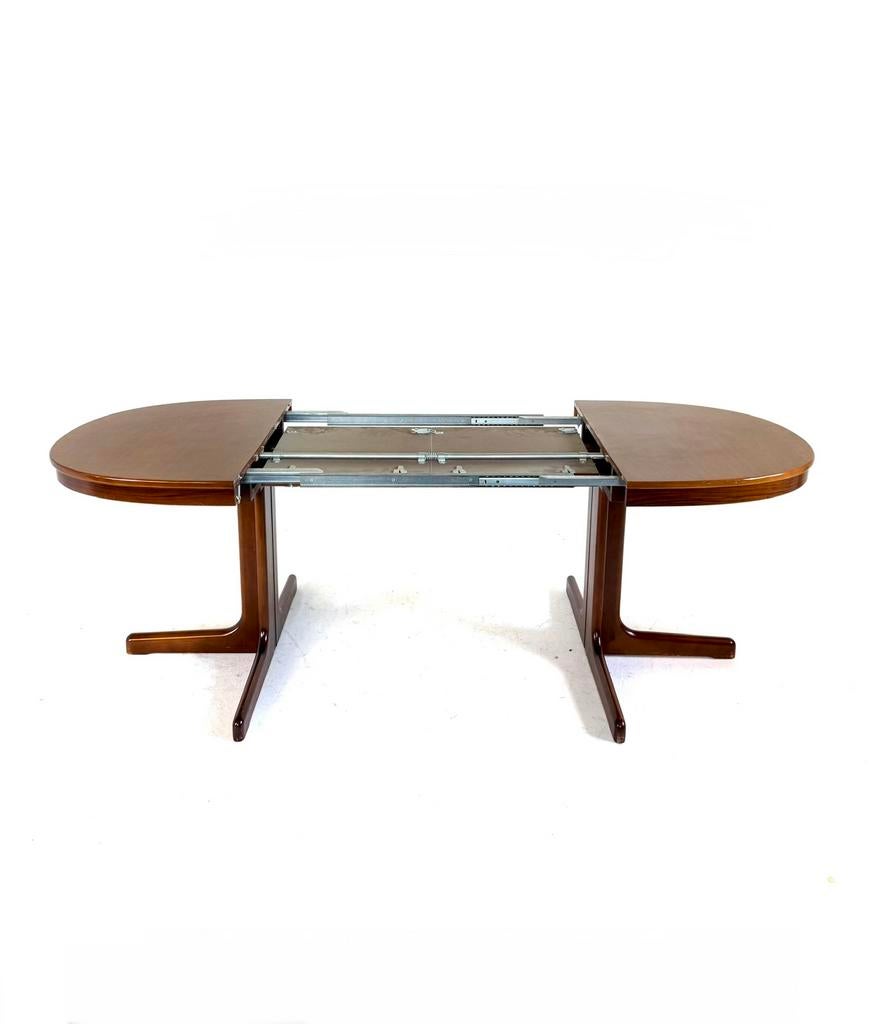 Vintage XL verlengbare teakhouten eettafel, Lübke ‘60, Teakhout, Vintage retro buisframe design rotan webbing papercord deens