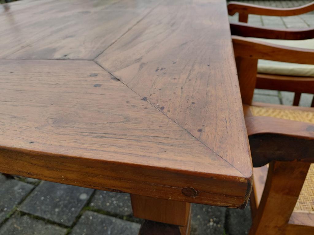 Teakhouten tafel met 4 stoelen, Gebruikt, -, -, Teakhout