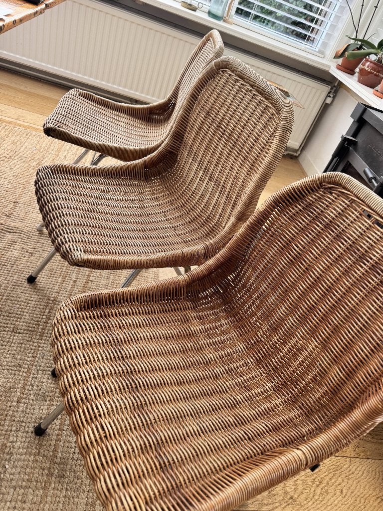 6x Dirk van Sliedregt eetkamerstoelen rohé Noordwolde, Huis en Inrichting, Stoelen, Ophalen, Gebruikt, Bruin, Vintage