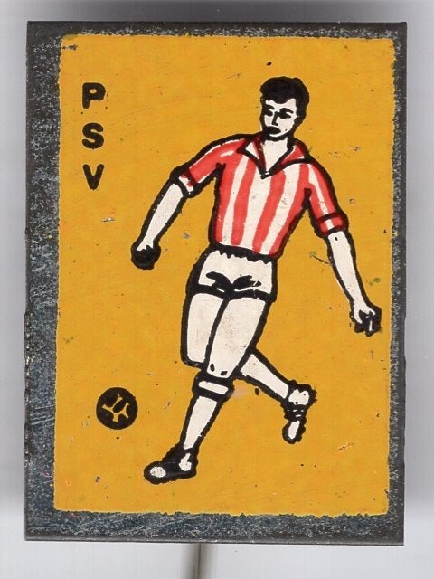 PSV P.S.V. blik voetbal speldje ( Y_175), Ophalen of Verzenden, Zo goed als nieuw, Sport, Speldje of Pin