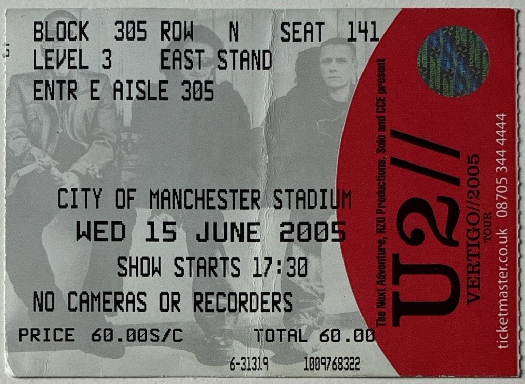 U2 - Vertigo Tour 2005 ticket, Ophalen of Verzenden, Gebruikt, Foto of Kaart