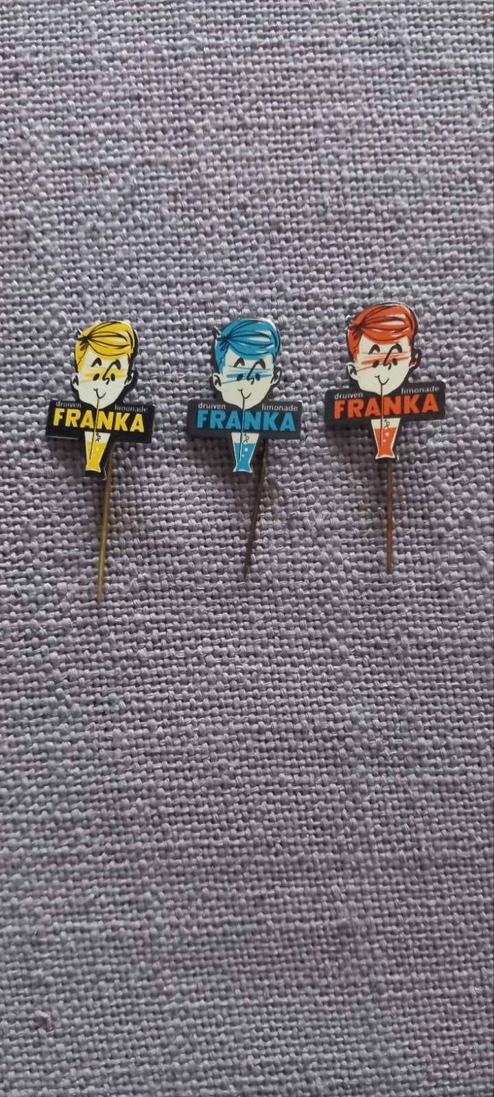 Vintage Franka limonade speldjes - set van 3, Verzamelen, Ophalen of Verzenden, Gebruikt, Merk, Speldje of Pin