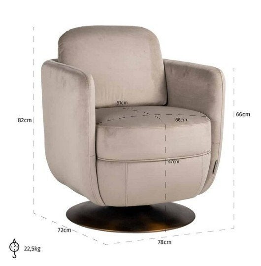 Richmond Interiors Turner draaifauteuil — Khaki Velvet, Ophalen, Stof, 75 tot 100 cm, Zo goed als nieuw