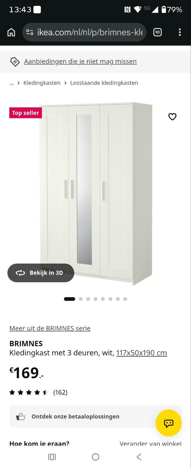 Brimnes ikea kleding kast, Ophalen, Gebruikt, 100 tot 150 cm, 150 tot 200 cm
