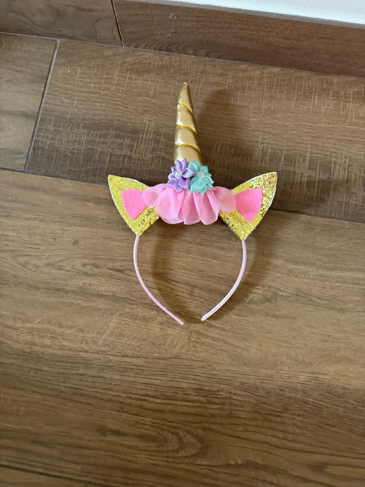 Eenhoorn haarband met gouden hoorn en oren, Ophalen, Zo goed als nieuw, Feestartikel, Fantasy