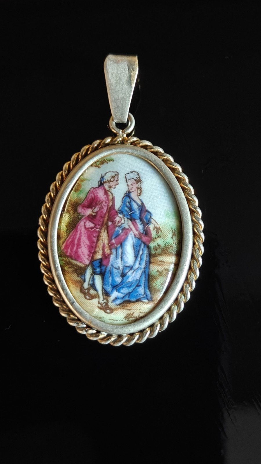 Vintage Hanger met Porselein afbeelding uit Limoges (Fr), Verzenden, Zilver, Overige materialen