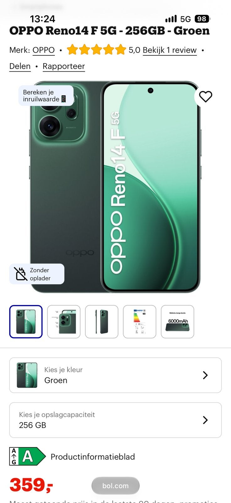 oppo reno 14f 256gb groen, Ophalen of Verzenden, Zo goed als nieuw, 6 megapixel of meer, Overige modellen