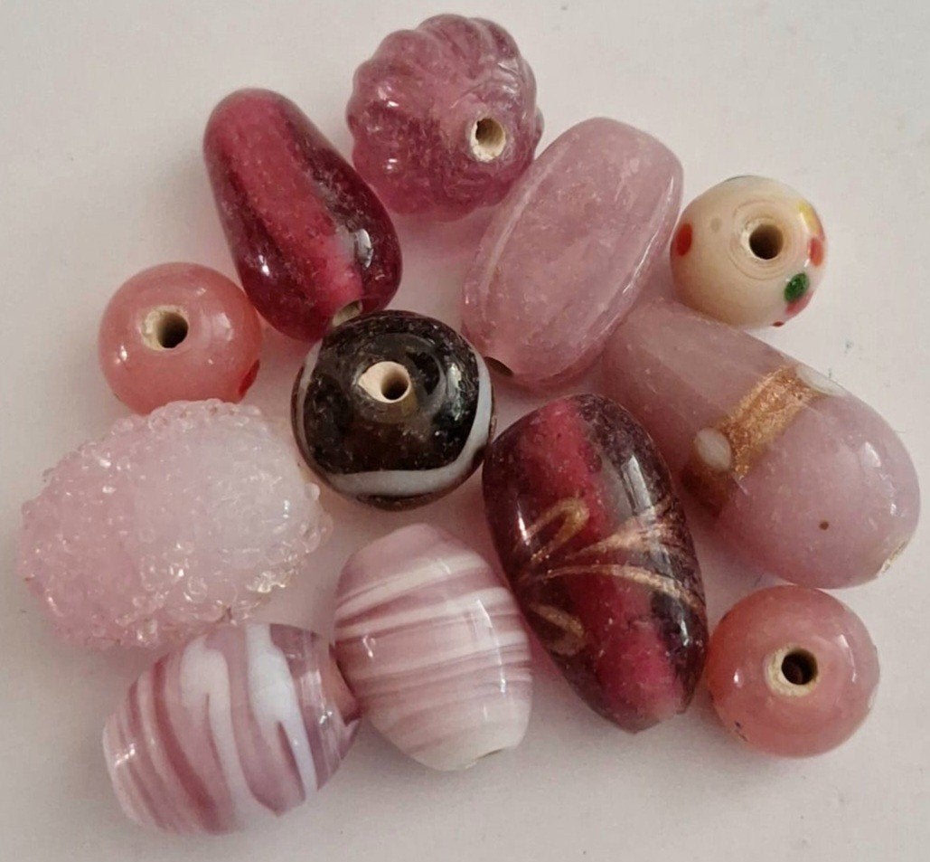 Roze lampwork en glas kralen 1-2 cm k, Verzenden, Nieuw, Kraal