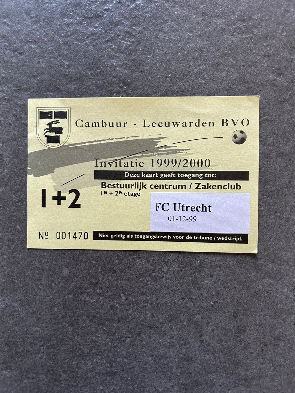 Cambuur - FC Utrecht inventatie kaart, Verzamelen, Ophalen of Verzenden, F.C. Utrecht, Overige typen
