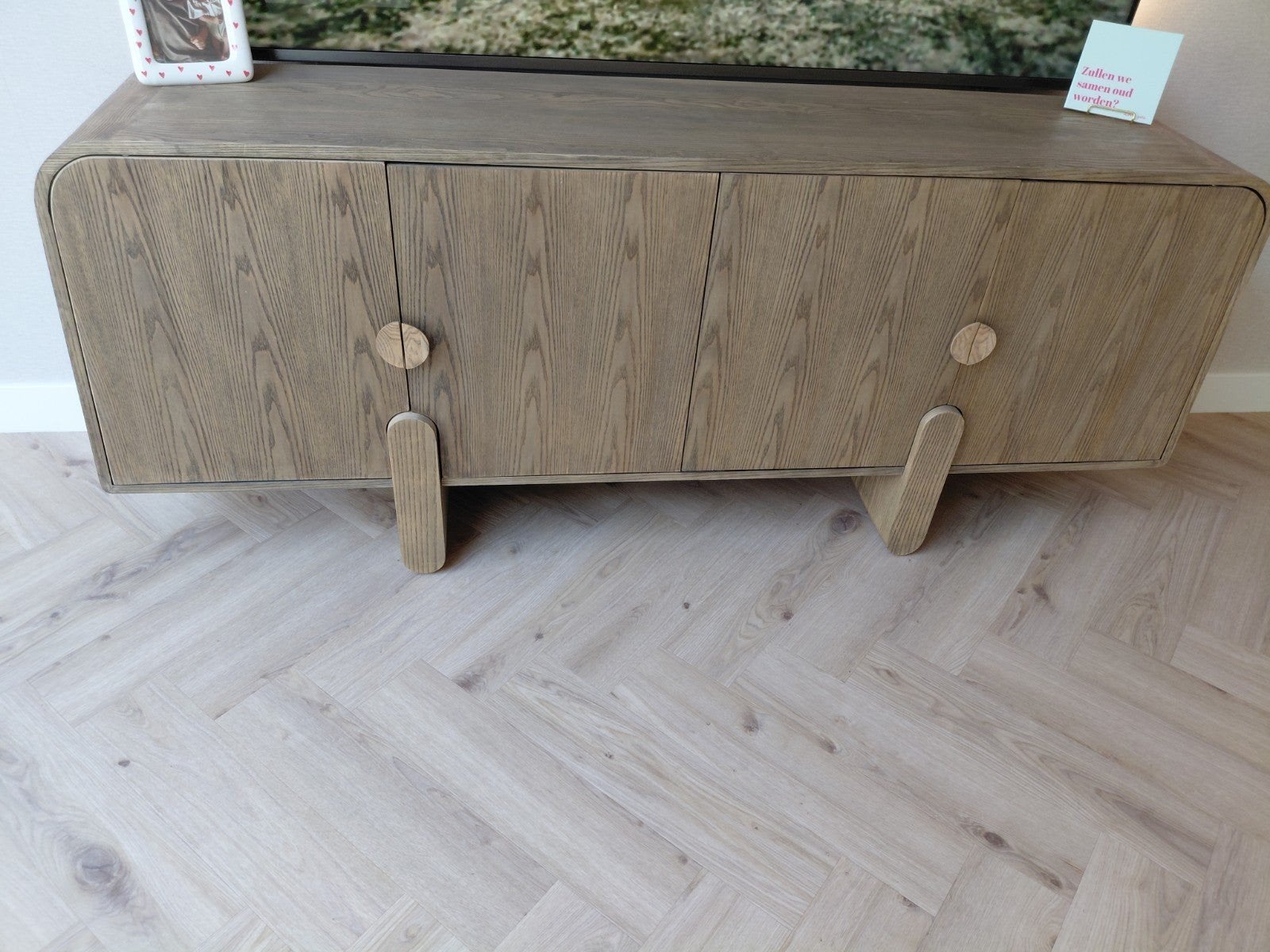 Japandi Dressoir Kast Massief Hout - Goossens, Huis en Inrichting, Ophalen, Japandi, 150 tot 200 cm, Zo goed als nieuw