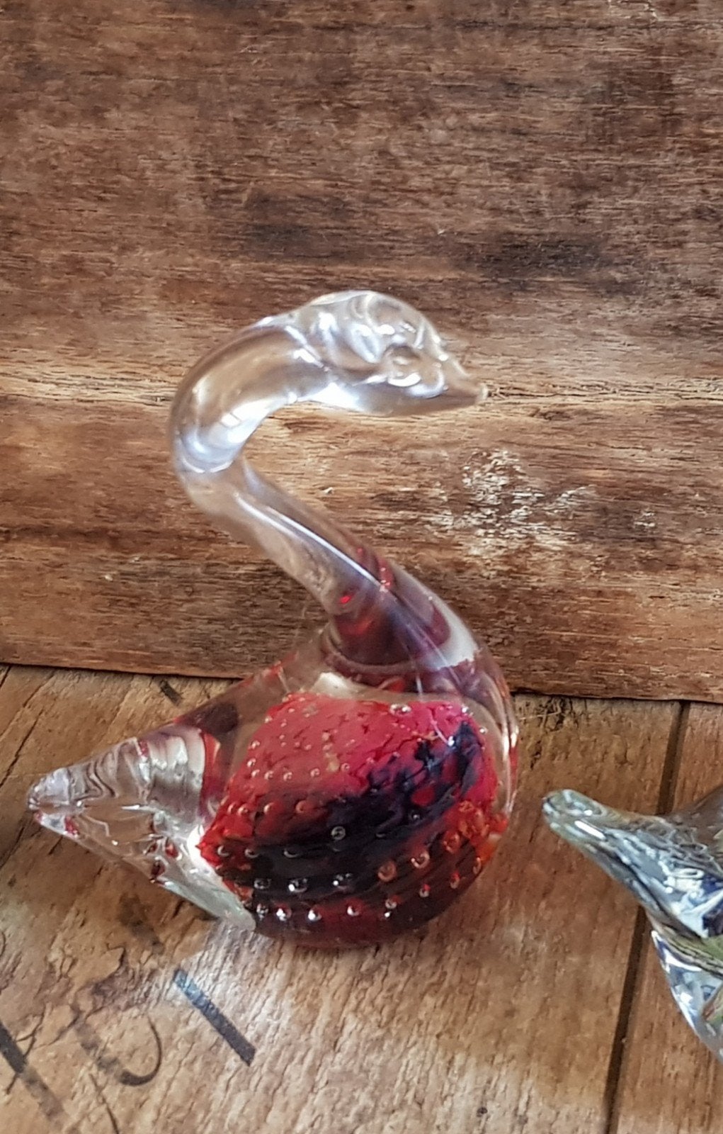 murano zwaan rood met luchtbellen, Ophalen of Verzenden