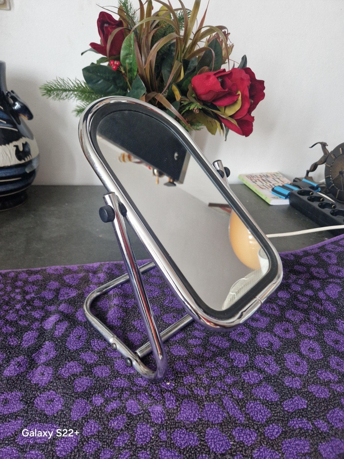 Vintage Chroom Tafelspiegel - Ovaal, Huis en Inrichting, Ophalen, Minder dan 50 cm, Gebruikt, Minder dan 100 cm