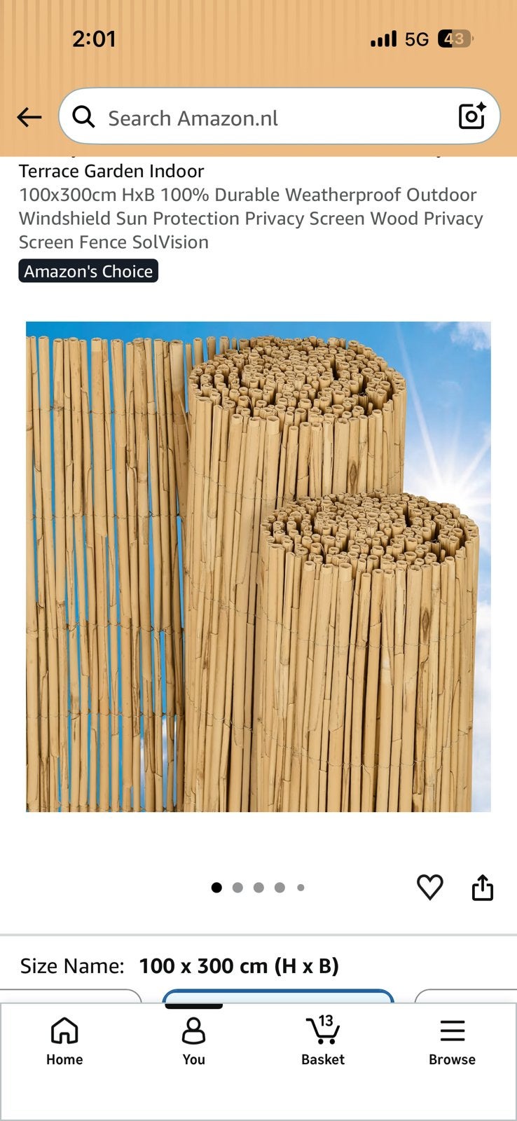 Balcon Bamboe Privacyscherm – 100 x 300 cm, Tuin en Terras, 100 tot 150 cm, Nieuw, Ophalen of Verzenden, 200 cm of meer