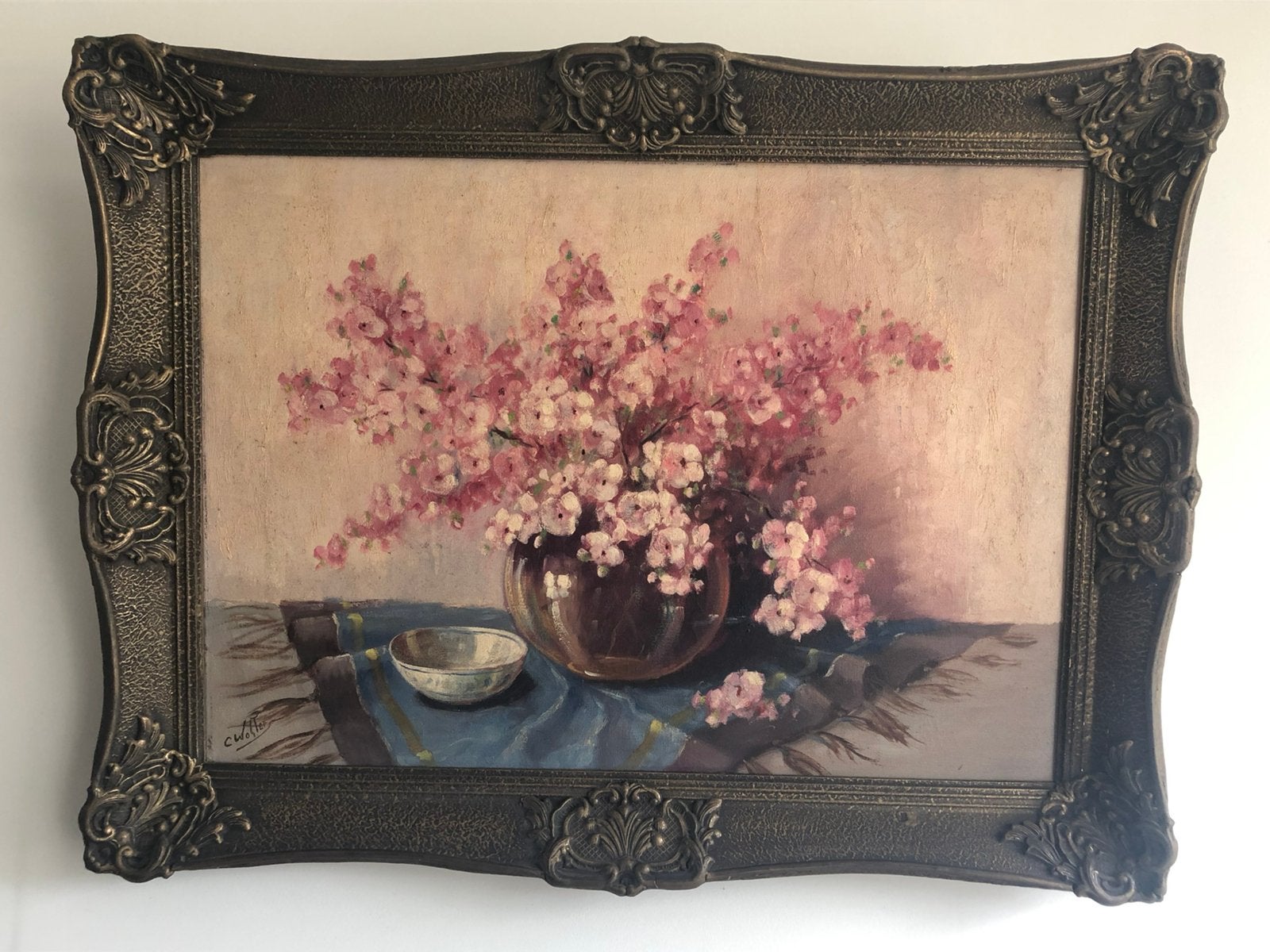 Groot olieverfschilderij met prachtige lijst van C Wolters, Ophalen