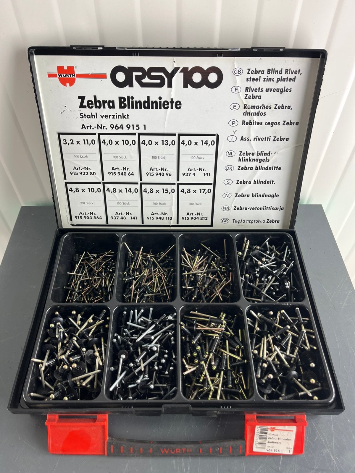 Würth ORSY 100 Zebra blindklinknagels assortiment 964 915 1, Ophalen of Verzenden, Zo goed als nieuw