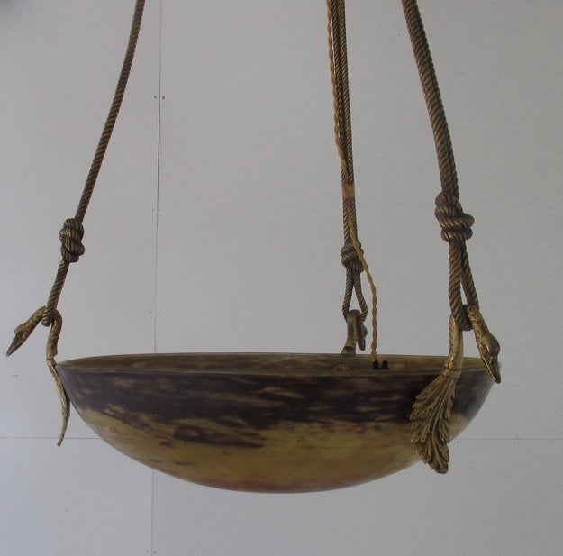 art deco luster lamp Daum Nancy met bronzen zwanen, Ophalen