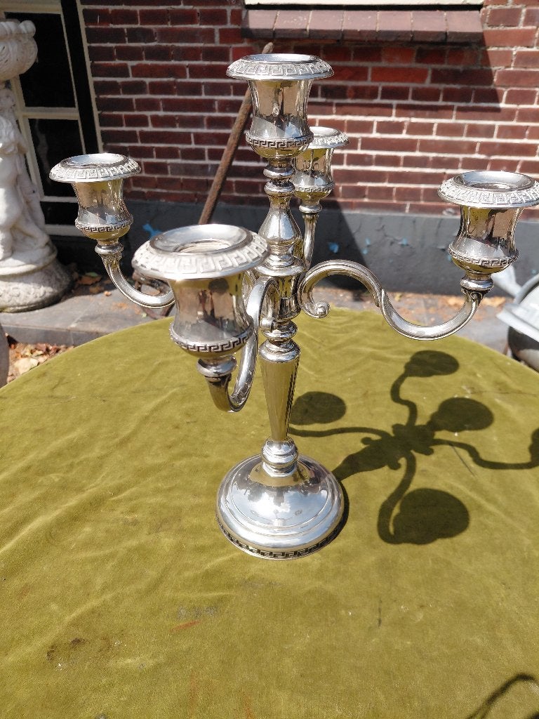 Verzilverde 5-armige kandelaar., Verzenden, Zilver