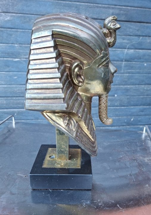 KOPER BORSTBEELD PHARAOH TOUTANCHAMON, Antiek en Kunst, Ophalen, Art deco, Buste, Gepatineerd