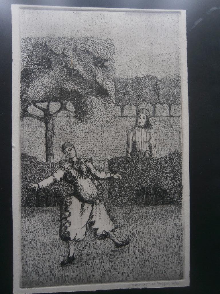 Francien van Poppel Leuke ets, PIAS in de Tuin,Huw Cadeau, Antiek en Kunst, Kunst | Etsen en Gravures, Ophalen of Verzenden, Ets