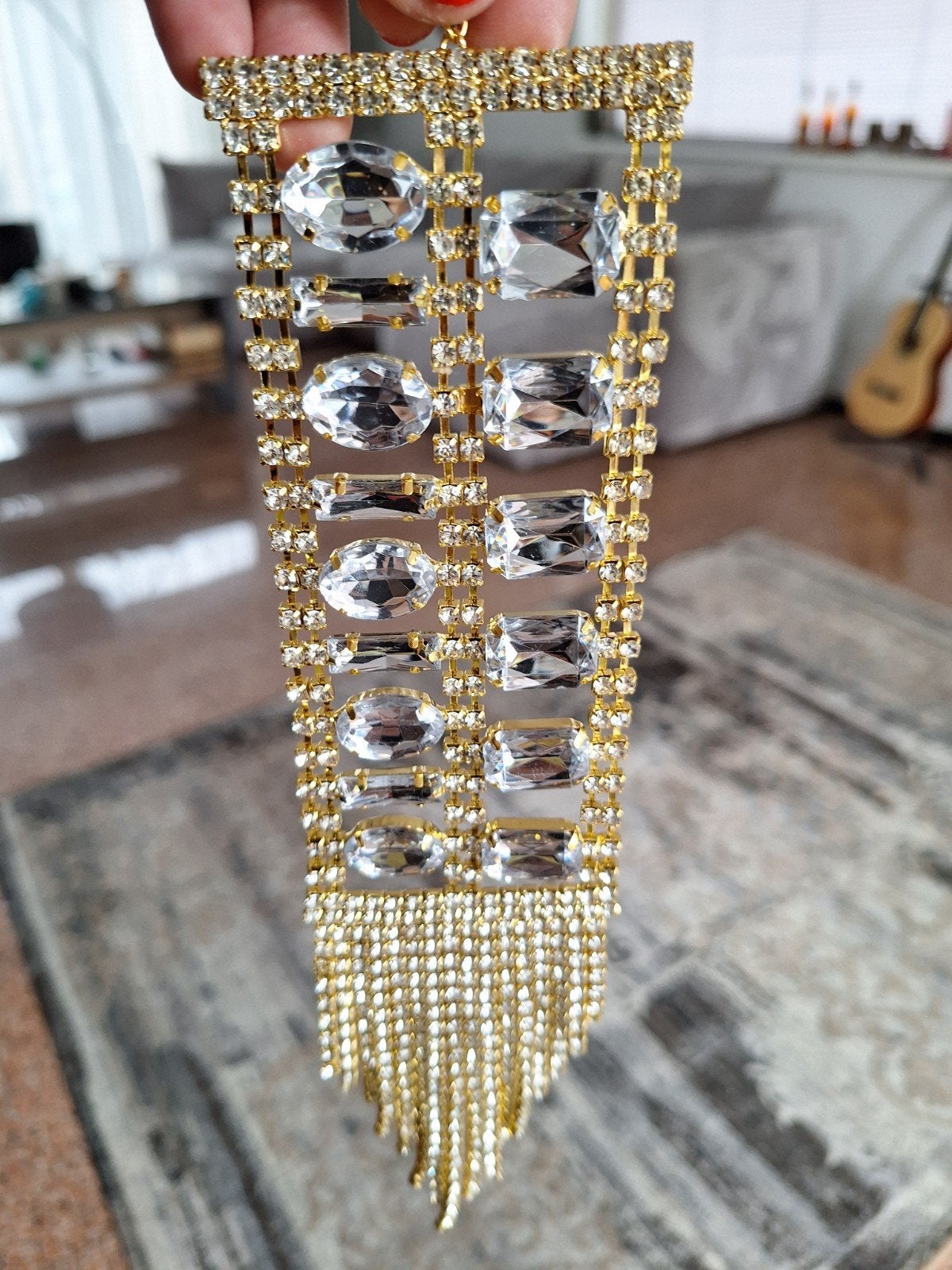 Gouden ketting met kristallen en strass, Overige materialen, Met strass, Ophalen of Verzenden, Zo goed als nieuw