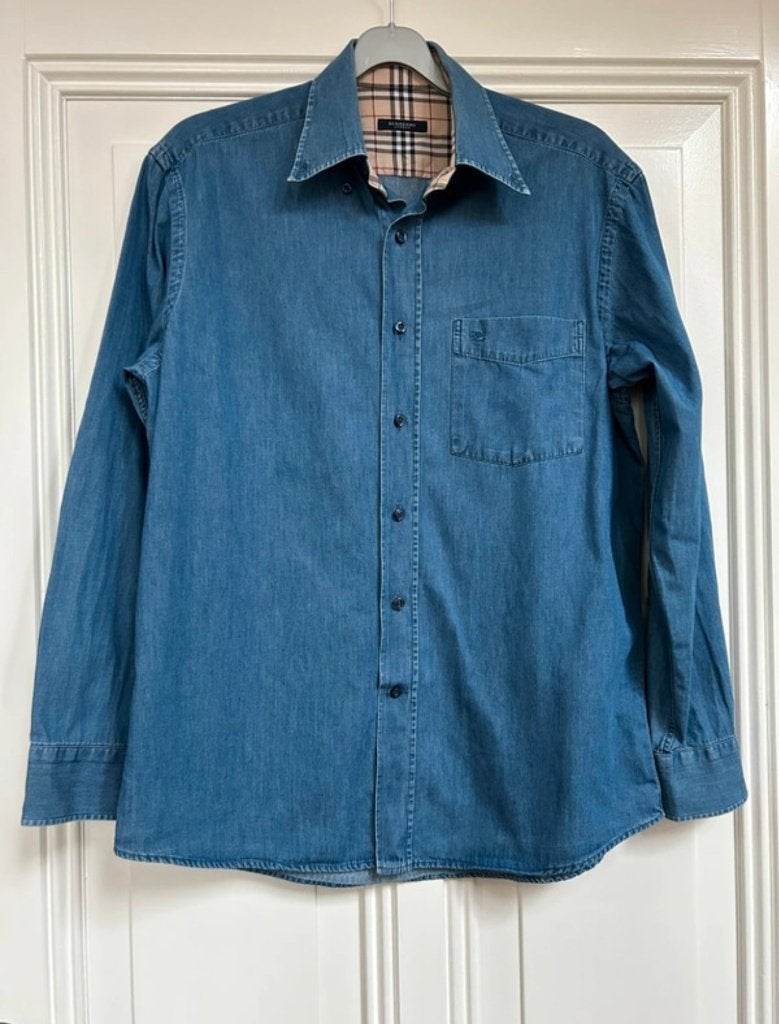 Burberry jeans overhemd L/XL, Kleding | Heren, Blauw, Ophalen of Verzenden, Zo goed als nieuw, Halswijdte 41/42 (L)