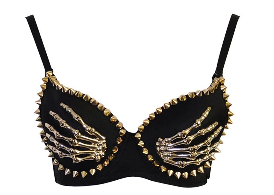 Zwarte BH met spikes en skelet handen sexy burlesque gothic, Kleding | Dames, Verzenden, Zwart, BH