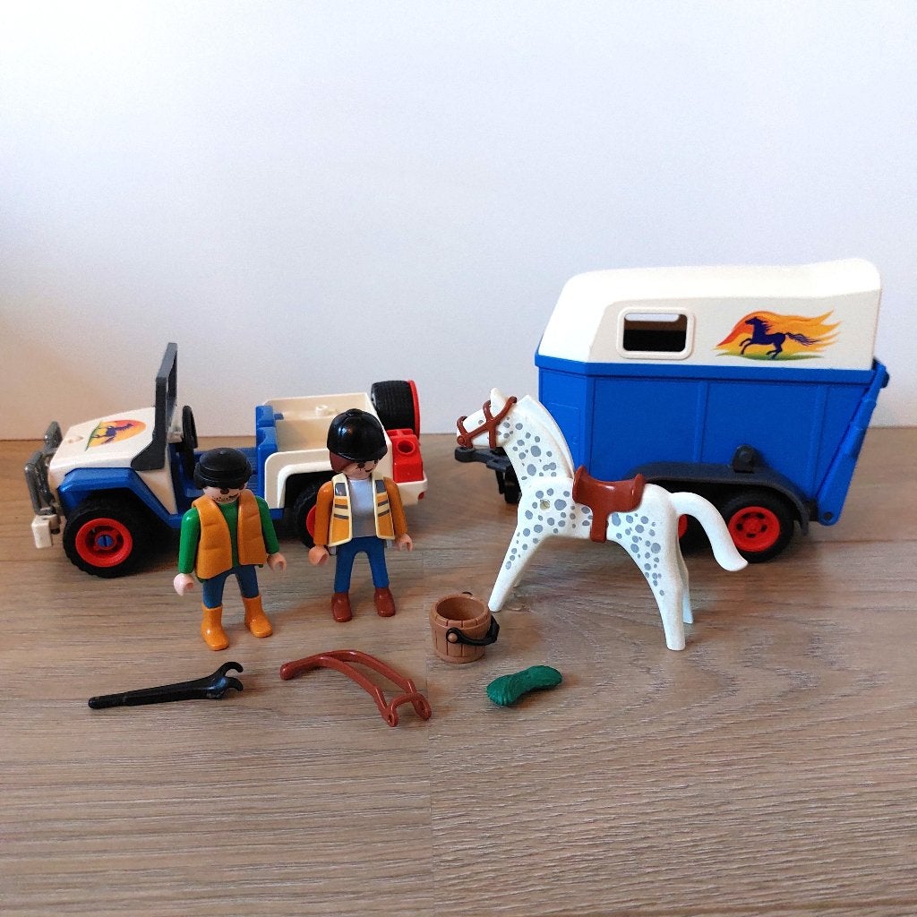 Playmobil - Paardentrailer met jeep (3851), Kinderen en Baby's, Speelgoed | Playmobil, Gebruikt, Losse onderdelen, Ophalen of Verzenden