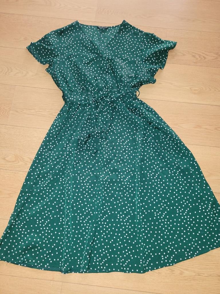 Jurk groen/ wit stipje maat XXL, Kleding | Dames, Maat 46/48 (XL) of groter, Ophalen of Verzenden, Knielengte, Gedragen