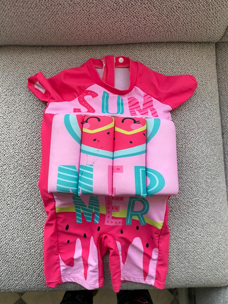 Roze zwempak met drijvers voor baby's - Maat 4Y, Gebruikt, Meisje, Badpak, Overige maten