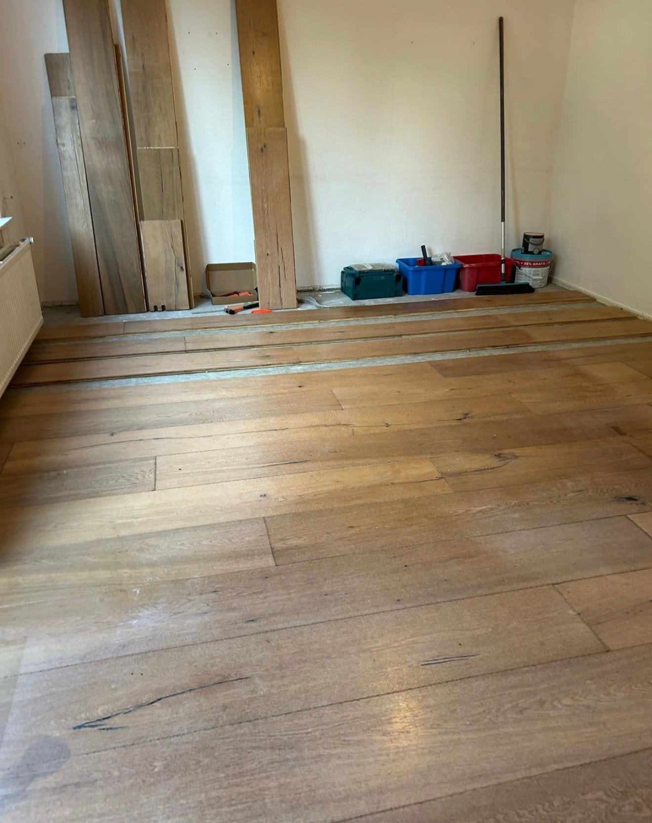 Eiken vloer 36 m2 multivloer 26 cm breed 2 cm dik top 5 mm, Ophalen, Gebruikt, Vloerdelen of -planken, 10 m² of meer