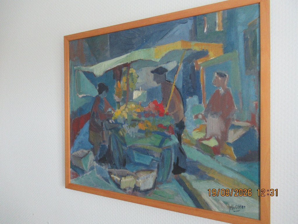 Jelle Otter - Bloemenmarkt - Groningen, Bloemen, Paneel, Expressionistisch, Ophalen of Verzenden