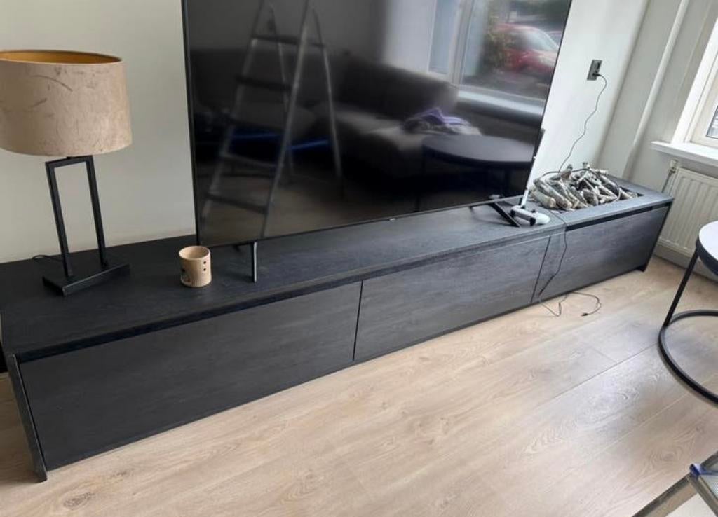 Zwarte tv meubel met waterdamphaard, Huis en Inrichting, Ophalen of Verzenden, Zo goed als nieuw, 25 tot 50 cm, Minder dan 100 cm