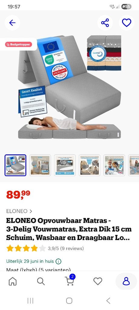NIEUW: Opvouwbaar matras, Ophalen, 90 cm, Eenpersoons, Nieuw