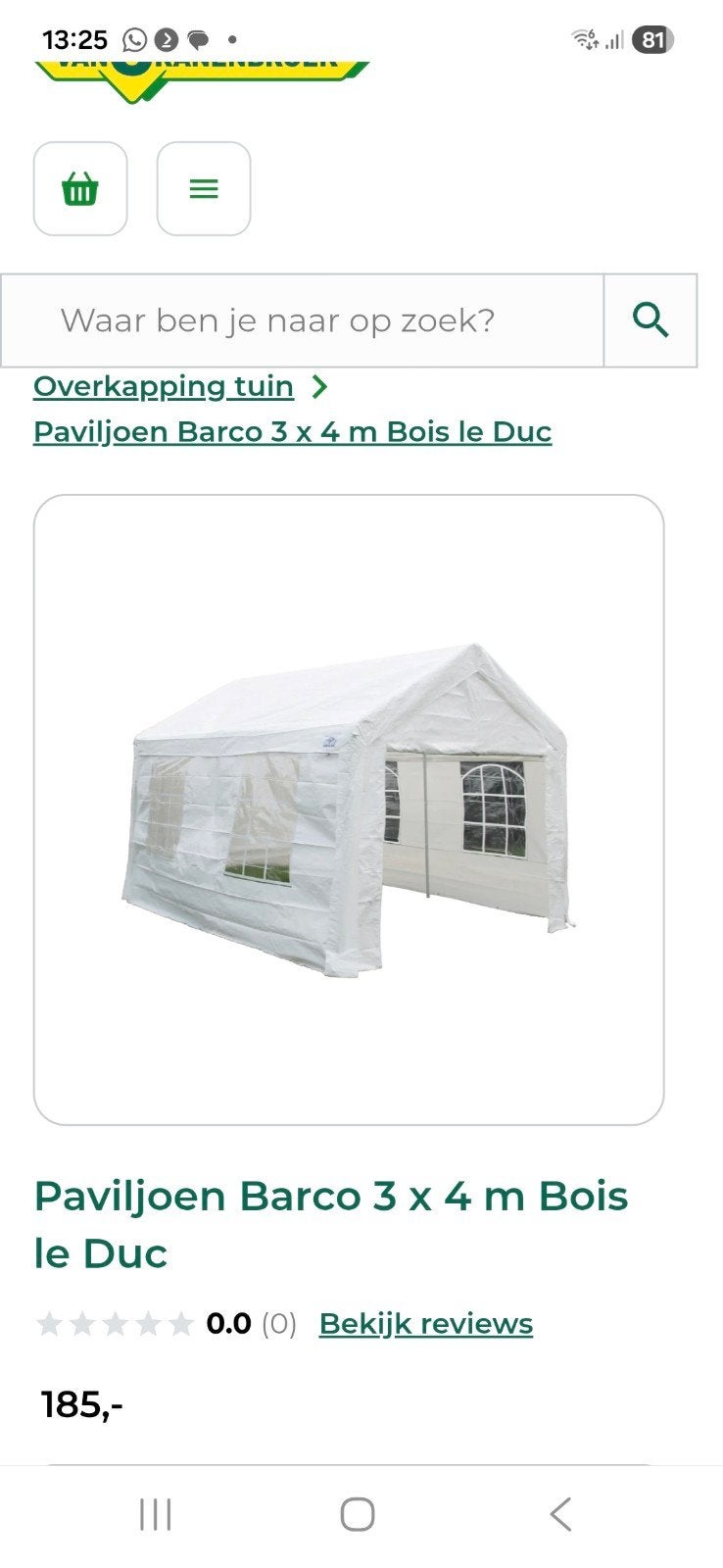 Paviljoen Barco 3 x 4 m Bois le Duc, Ophalen, Nieuw, 4 tot 6 meter, Paviljoen