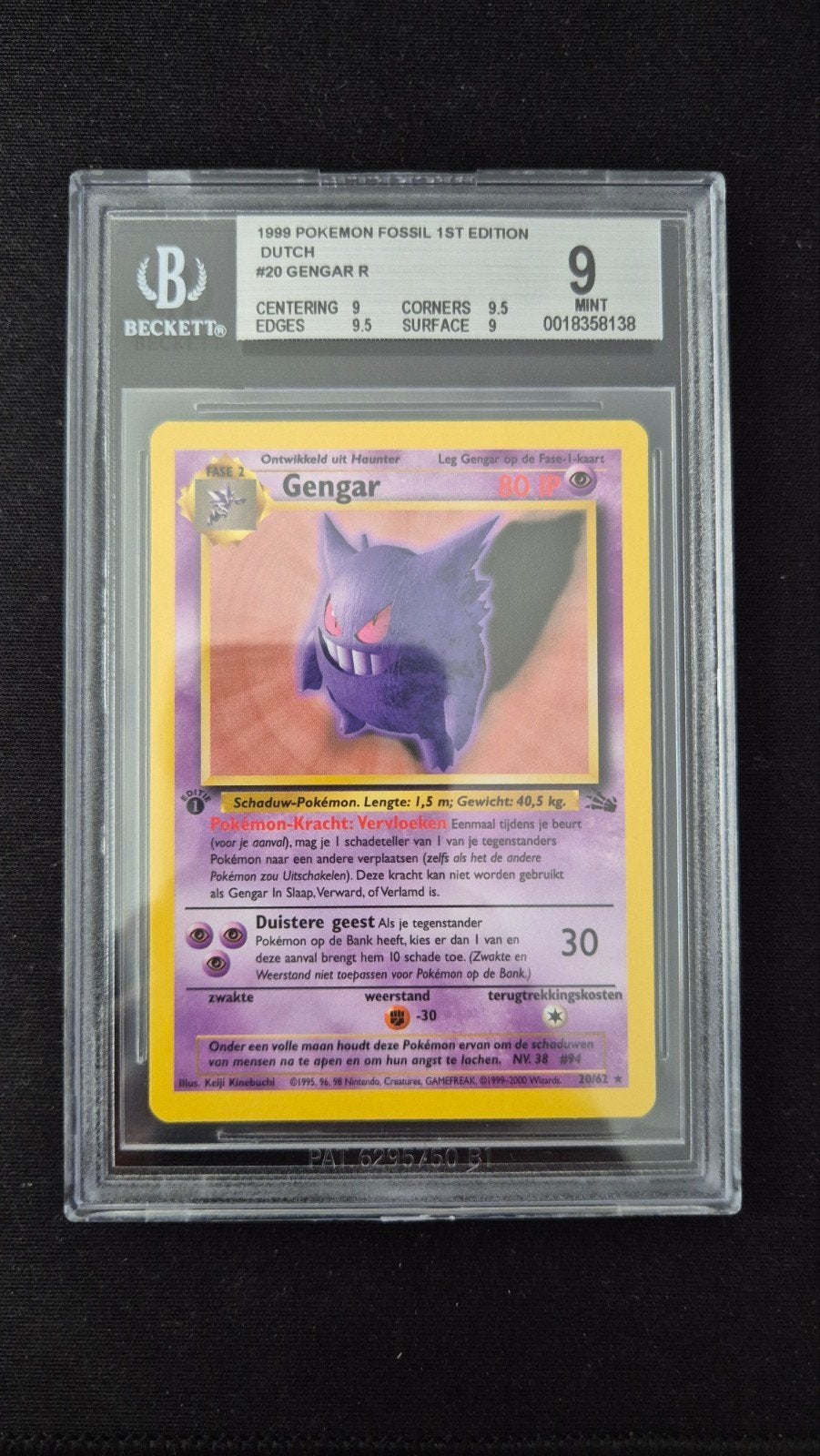 Pokémon Gengar Fossil 1st Edition BGS 9 Mint, Ophalen of Verzenden, Zo goed als nieuw