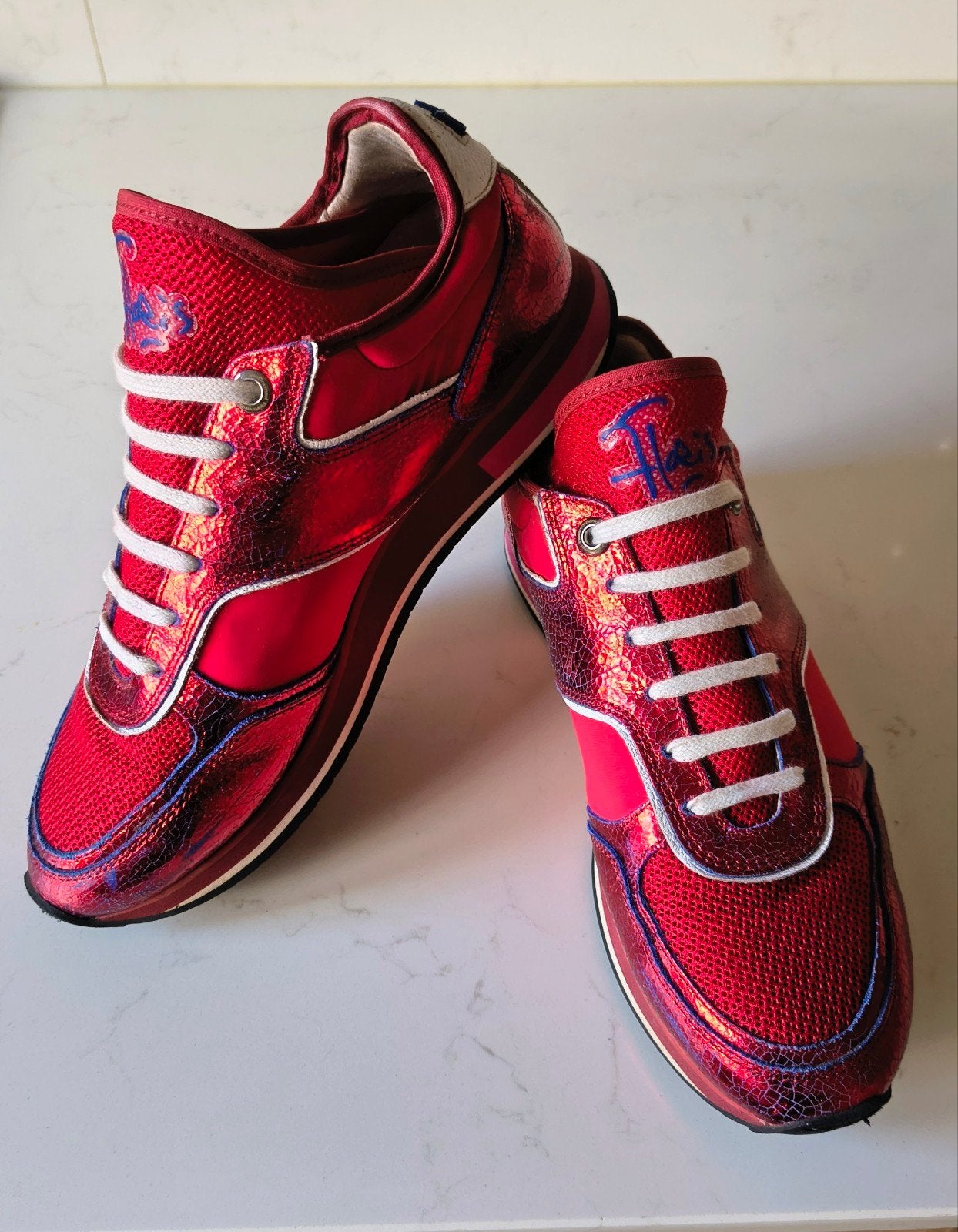 Floris van Bommel metallic rode sneakers mt 39 - model 85261, Floris van Bommel, Ophalen of Verzenden, Rood, Sneakers of Gympen