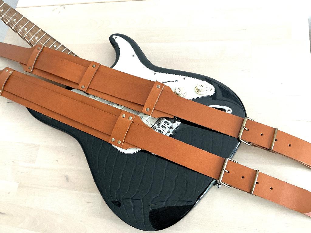 Gitaarband leer cognac 120-168 cm lang GBleer022d-022e, Verzenden, Nieuw, Elektrische gitaar