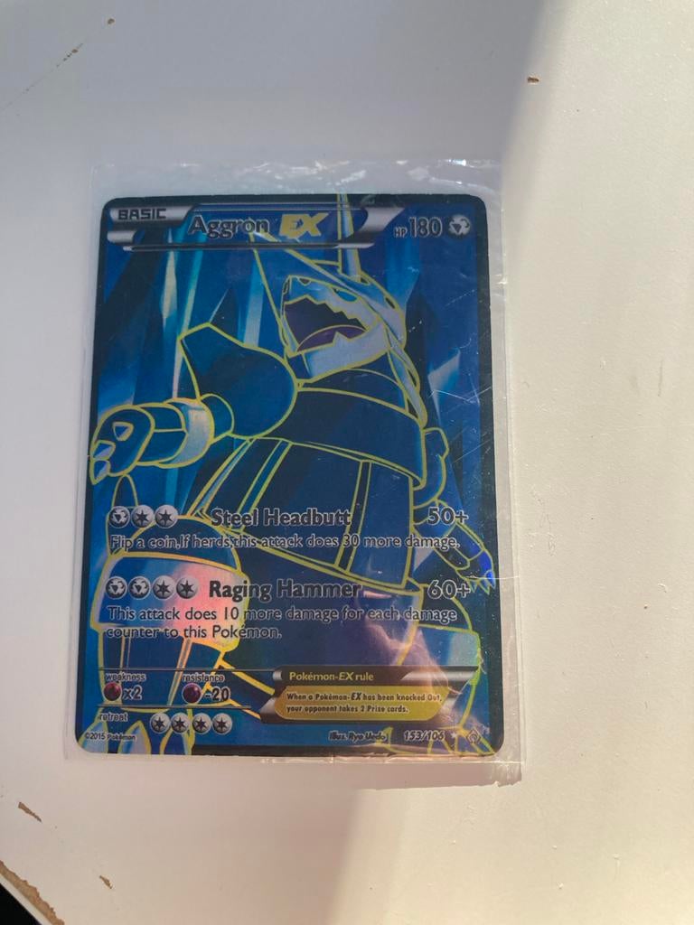 Pokémon Aggron EX Kaart (Full Art) - XY Primal Clash, Ophalen of Verzenden, Zo goed als nieuw, Losse kaart
